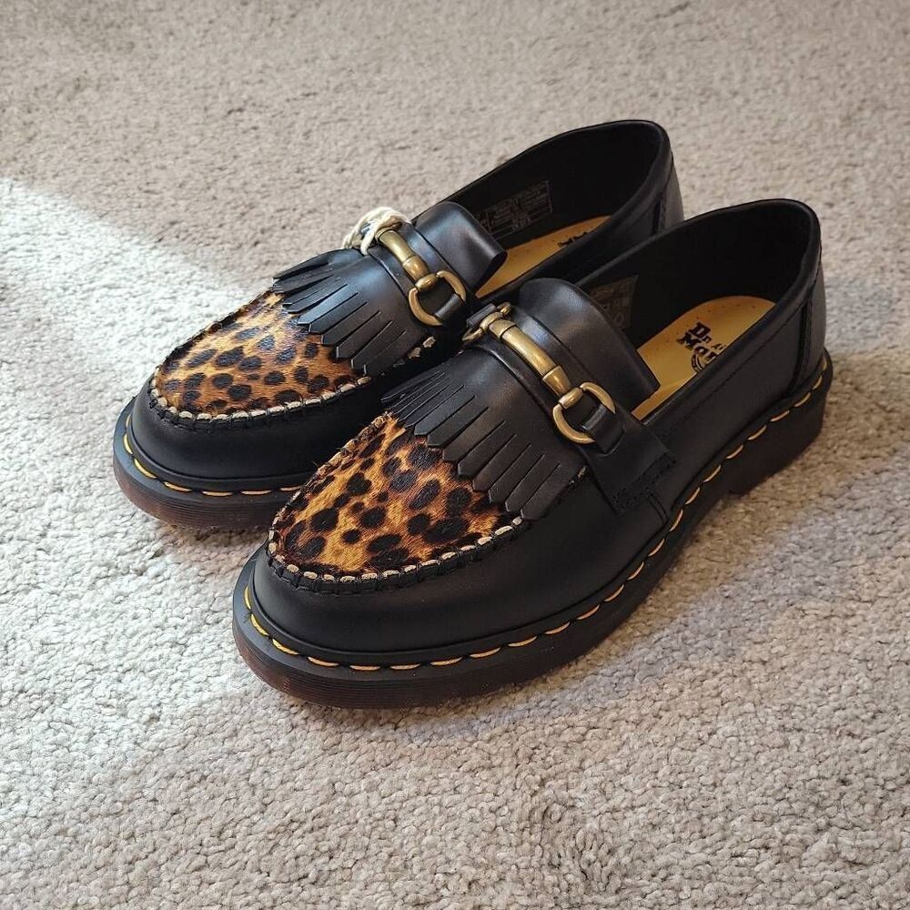 Dr. Martens Adrian Snaffle Leopard Hair Loafer Shoes Black W8/ M7